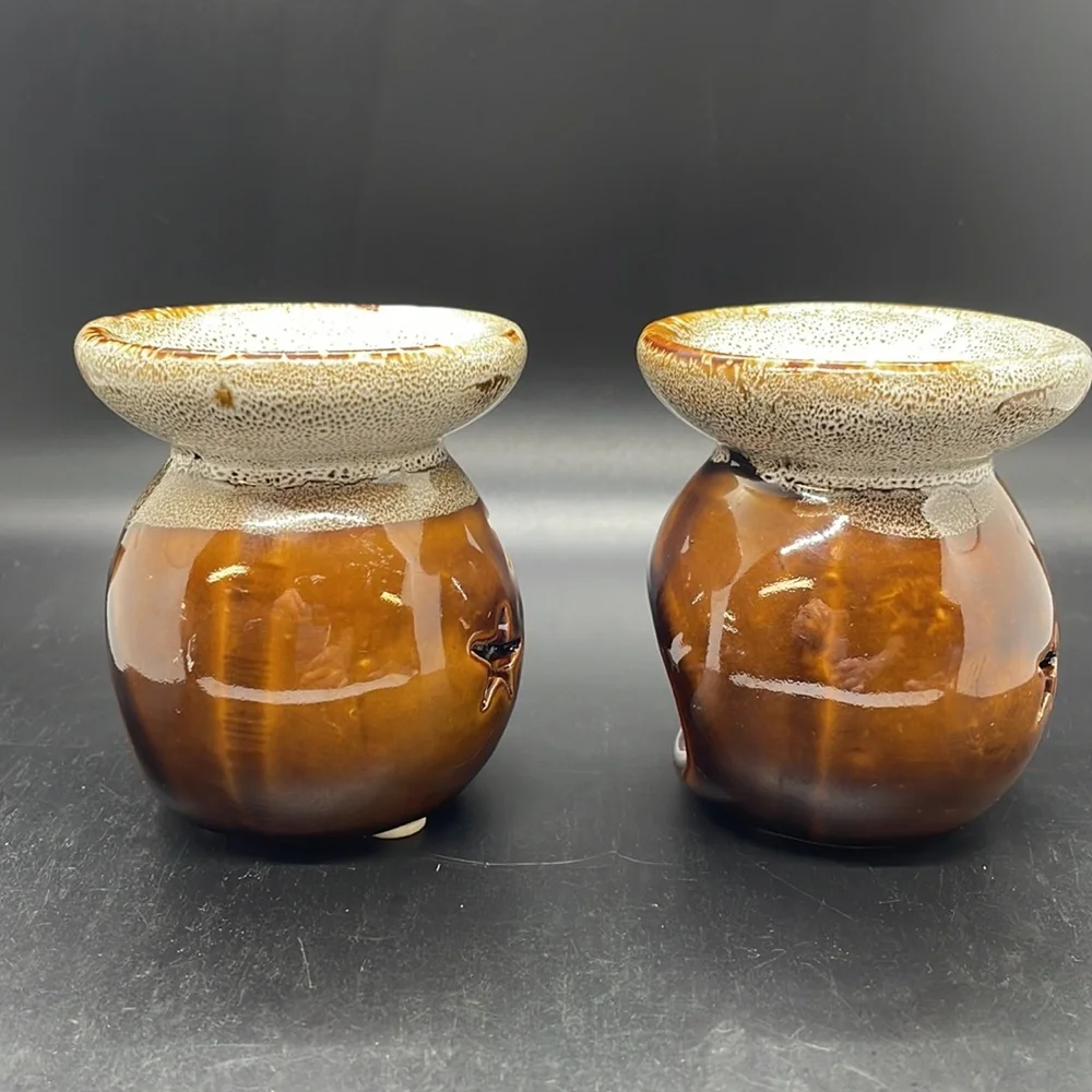 Celestial Ceramic Wax/Oil tea light Warmers – Star & Moon Cutouts (Set of 2)